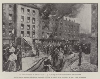 The Disastrous Fire in the City, 9 June, No 67, Queen Victoria Street during the Outbreak by Henry Charles Seppings Wright